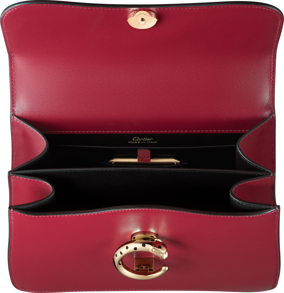 Bolso con asa tamaño pequeño, Panthère de CartierPiel de becerro color rojo cereza, acabado dorado