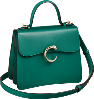 Bolso con asa tamaño pequeño, Panthère de Cartier Piel de becerro color verde oscuro, acabado dorado