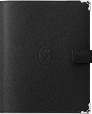 Couverture de carnet PM Must de Cartier Cuir de veau noir, finition palladiée