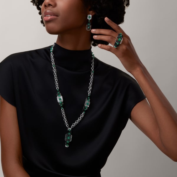 Sixième Sens par Cartier earrings White gold, emeralds, rock crystal, onyx, diamonds