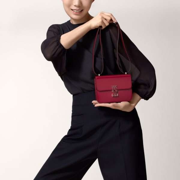 Shoulder Bag, Nano, C de Cartier Cherry red calfskin, golden finish and cherry red enamel