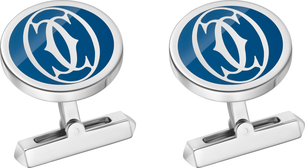 Manschettenknöpfe mit Doppel-C-Logo in blauem LackSterlingsilber, Palladium-Finish, blauer Lack