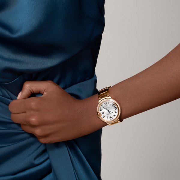 Ballon Bleu de Cartier watch 36 mm, mechanical movement with automatic winding, rose gold, diamonds