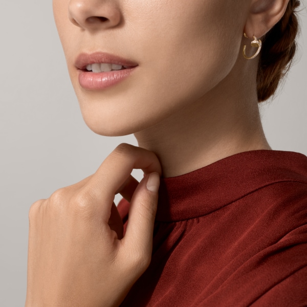 Juste un Clou hoop earrings, small model, paved Yellow gold, diamonds