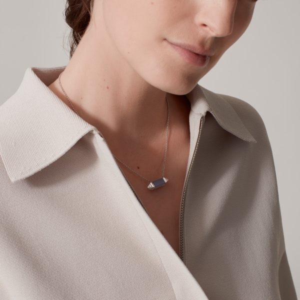 Les Berlingots de Cartier necklace medium model White gold, blue chalcedony, diamond