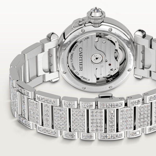 Montre Pasha de Cartier 35mm, mouvement automatique, or gris, diamants