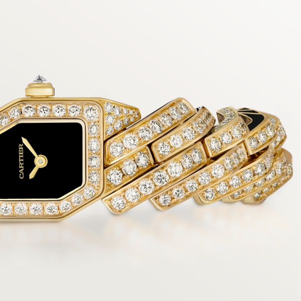 Reloj Maillon de Cartier Tamaño pequeño, movimiento de cuarzo, oro amarillo, diamantes, laca