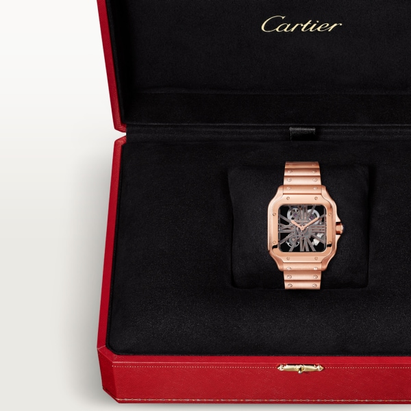 Reloj Santos de Cartier Tamaño grande, movimiento mecánico de cuerda manual, oro rosa