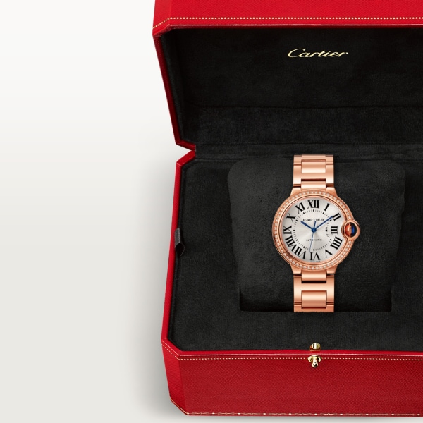 Reloj Ballon Bleu de Cartier 36 mm, movimiento mecánico de carga automática, oro rosa, diamantes