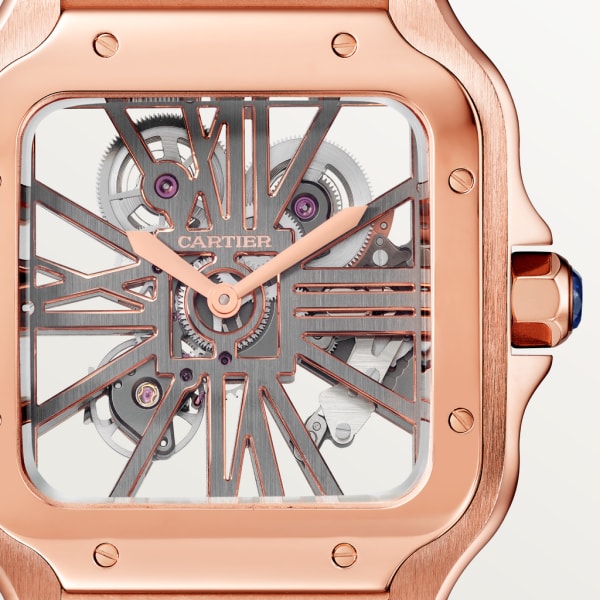 Reloj Santos de Cartier Tamaño grande, movimiento mecánico de cuerda manual, oro rosa
