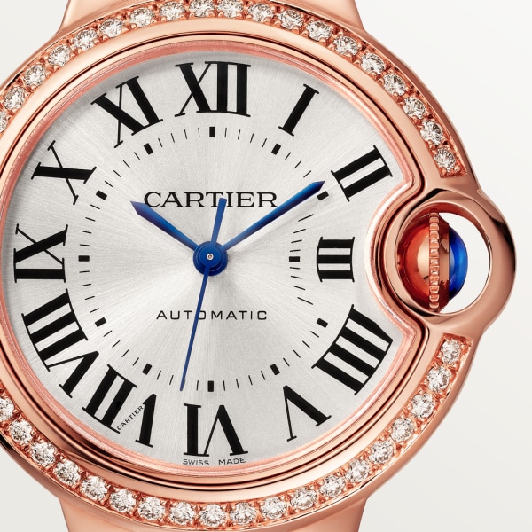 Ballon Bleu de Cartier 33 mm, mechanisches Uhrwerk mit Automatikaufzug, Roségold, Diamanten