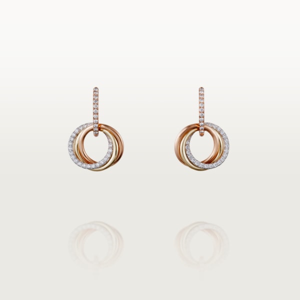 Trinity earrings, semi-paved White gold, yellow gold, rose gold, diamonds