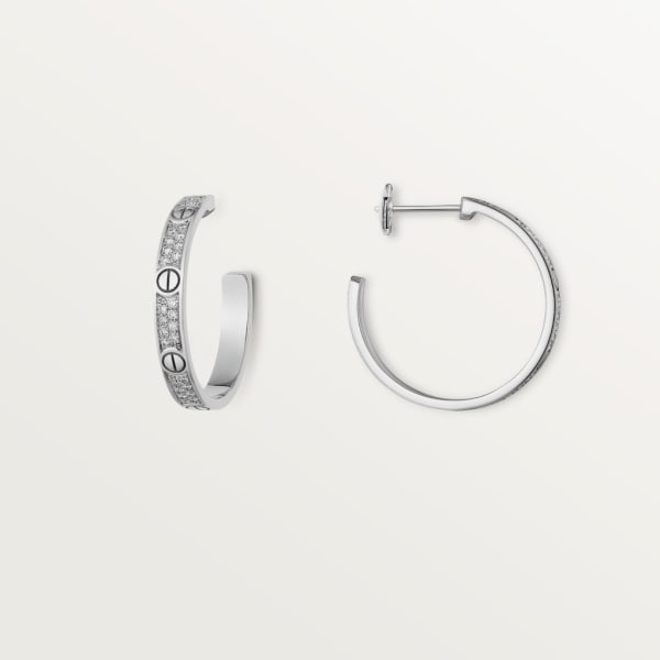 Love hoop earrings, medium model, paved White gold, diamond