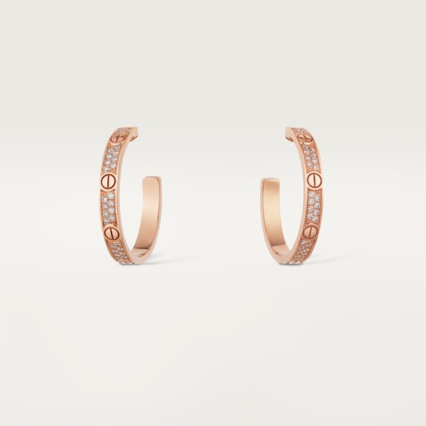 Love hoop earrings, medium model, paved Rose gold, diamond