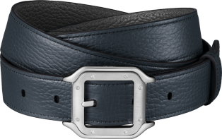 Belt, Santos de Cartier Navy blue and charcoal grey cowhide, palladium-finish buckle