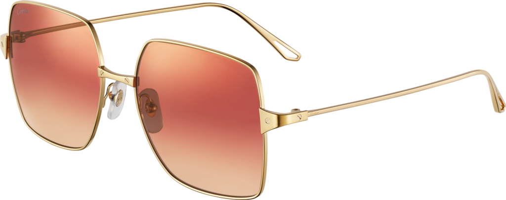 Gafas de sol Santos de CartierMetal acabado dorado liso y cepillado, lentes color burdeos y albaricoque degradado con flash rosa