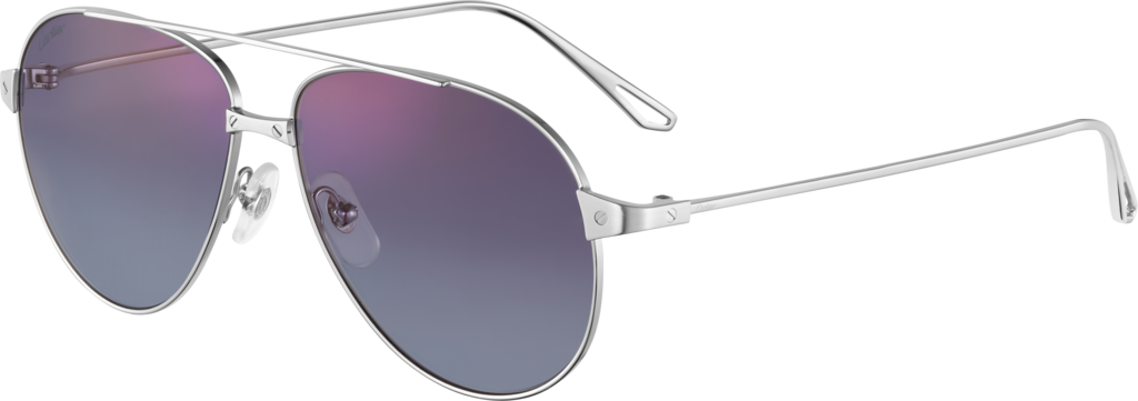 Gafas de sol Santos de CartierMetal acabado platino liso y cepillado, lentes violeta y azul claro degradado con flash dorado