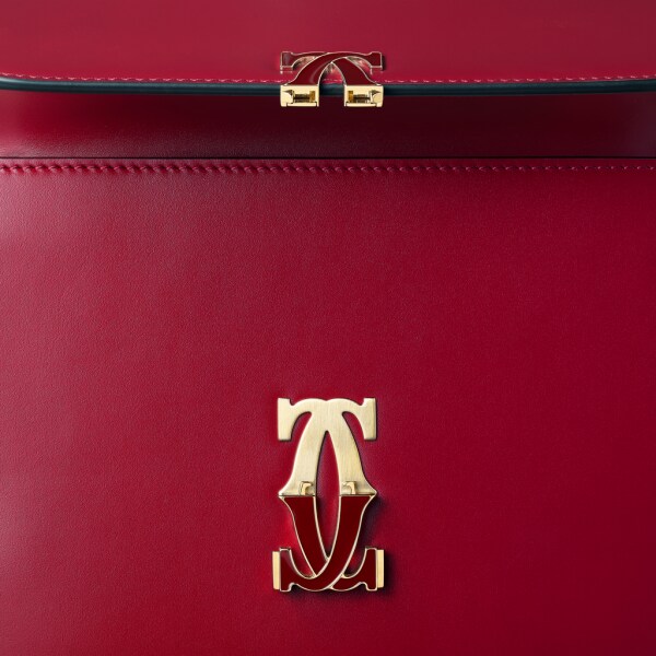 Shoulder Bag, Mini, Double C de Cartier Cherry red calfskin, gold and cherry red enamel finish