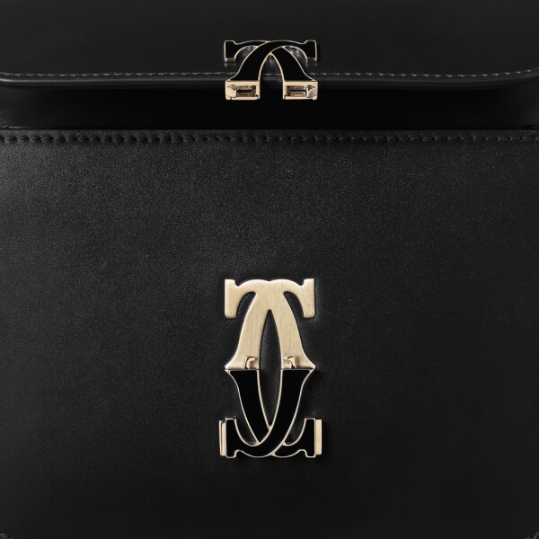 Shoulder Bag, Nano, Double C de Cartier Black calfskin, gold and black enamel finish