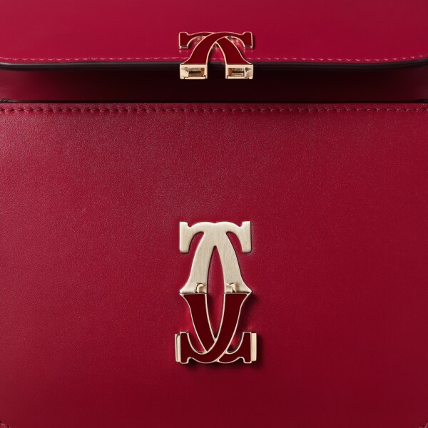 Shoulder Bag, Nano, Double C de Cartier Cherry red calfskin, gold and cherry red enamel finish