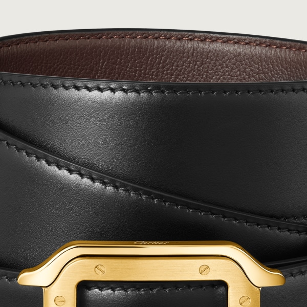 Belt, Santos de Cartier Black cowhide, gold-finish buckle