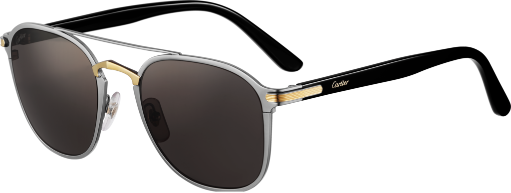 C de Cartier SunglassesCombined black and gold, matte ruthenium-finish mount, smooth golden-finish nose, dark grey lenses.
