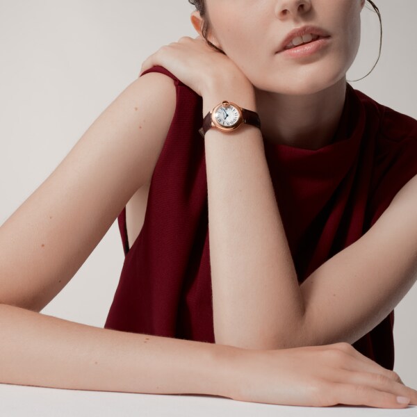 Ballon Bleu de Cartier watch 28mm, quartz movement, rose gold, sapphire, leather