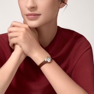 Mini Baignoire watch Mini model, quartz movement, rose gold, leather