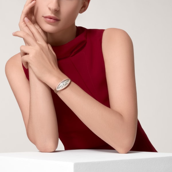 Baignoire Allongée Mittleres Modell, mechanisches Uhrwerk mit Handaufzug, Roségold, Diamanten