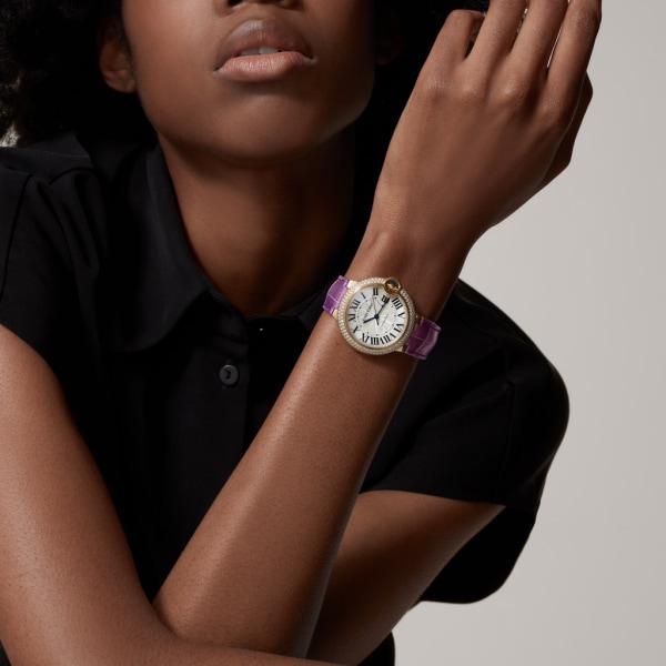 Ballon Bleu de Cartier watch 36mm, automatic movement, rose gold, diamonds, leather