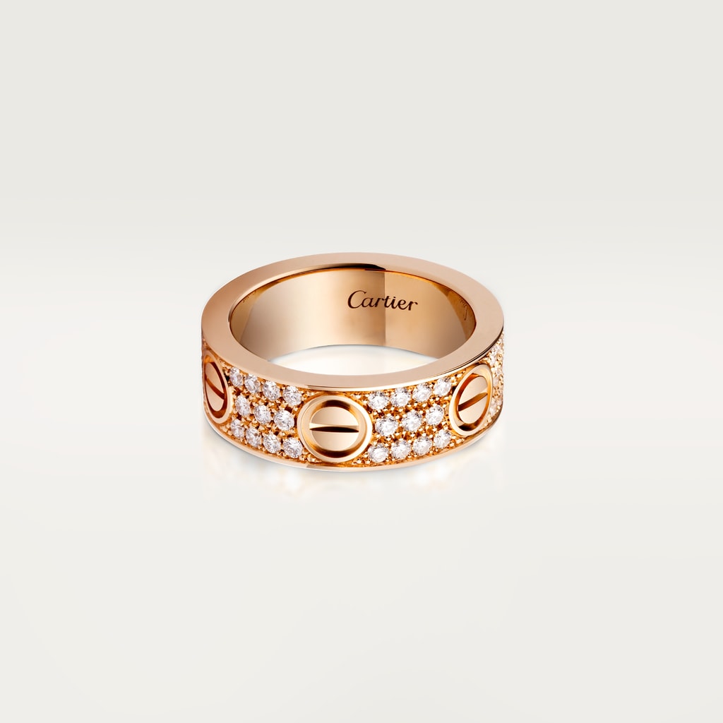 Love ring, classic model, pavedRose gold, diamonds