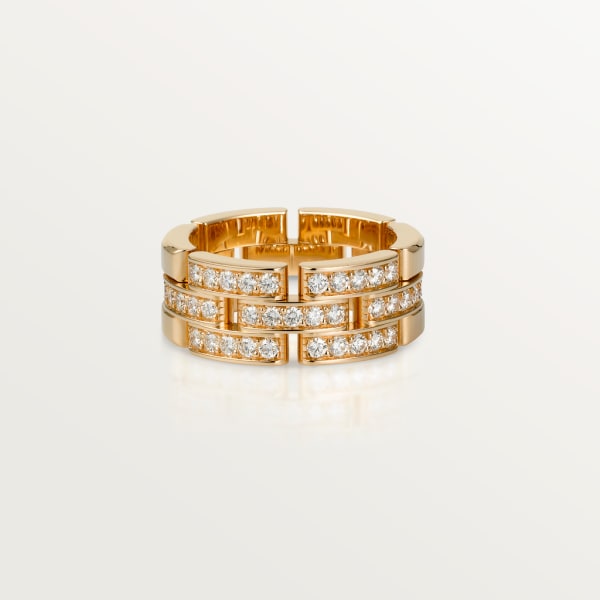 Maillon Panthère ring, 3 half diamond-paved rows Rose gold, diamonds