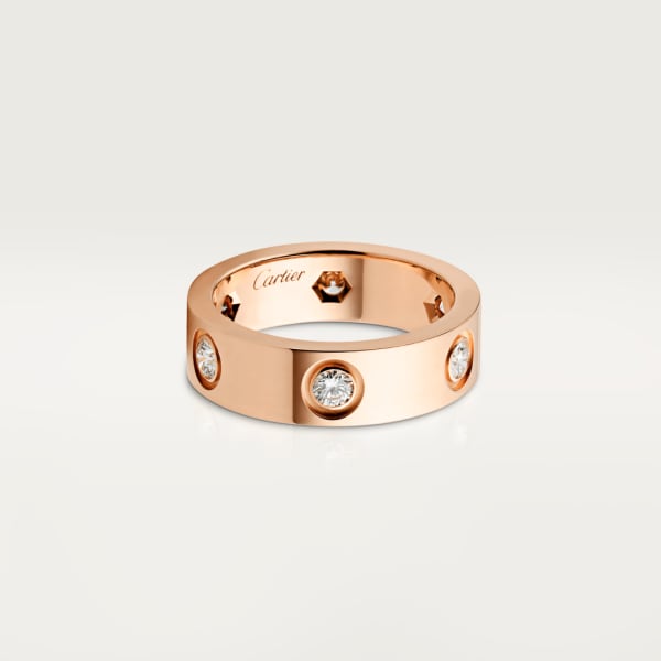 Love ring, classic model, 6 diamonds Rose gold, diamonds