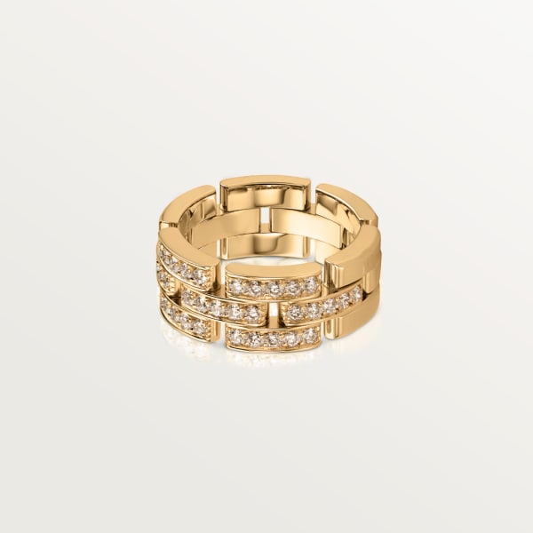 Maillon Panthère ring, 3 half diamond-paved rows Yellow gold, diamonds