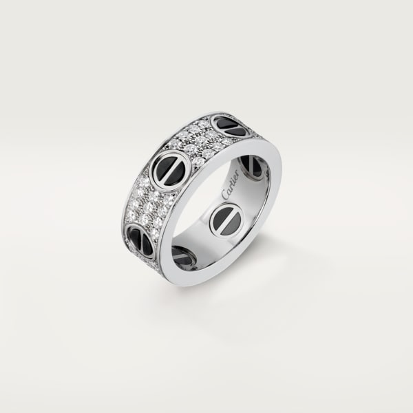 Love ring, classic model, paved, ceramic White gold, ceramic, diamonds