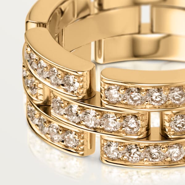 Maillon Panthère Ring 3 Reihen zur Hälfte ausgefasst Gelbgold, Diamant