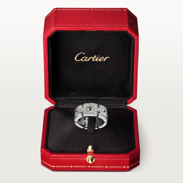 Maillon Panthère ring, 3 half diamond-paved rows White gold, diamonds