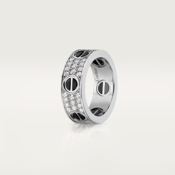 Bague Love, modèle classique, pavée, céramique Or gris, céramique, diamants