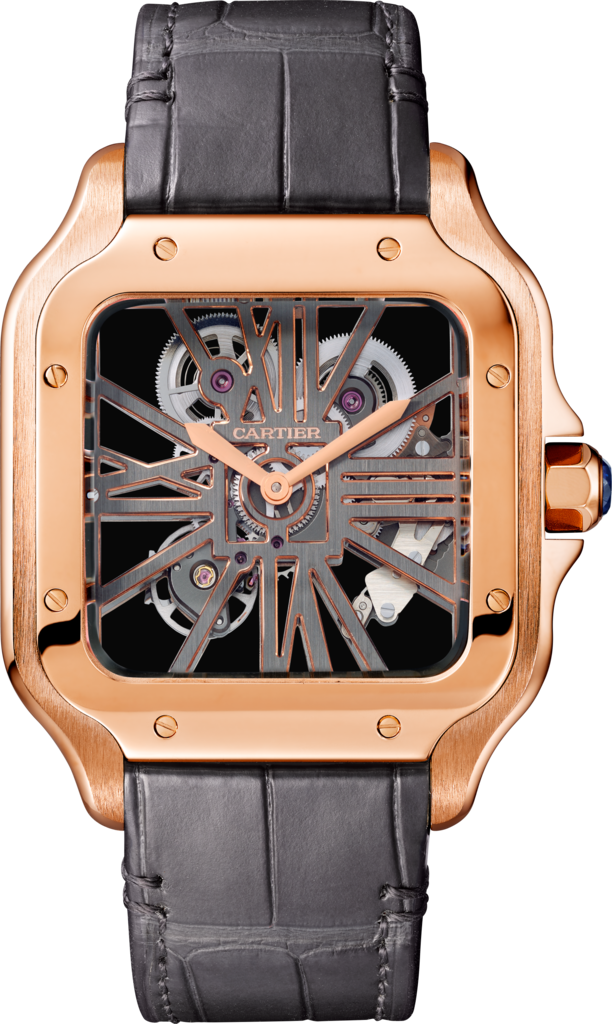 Reloj Santos de CartierTamaño grande, movimiento mecánico de cuerda manual, oro rosa