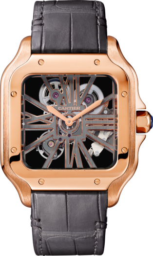 Reloj Santos de Cartier Tamaño grande, movimiento mecánico de cuerda manual, oro rosa