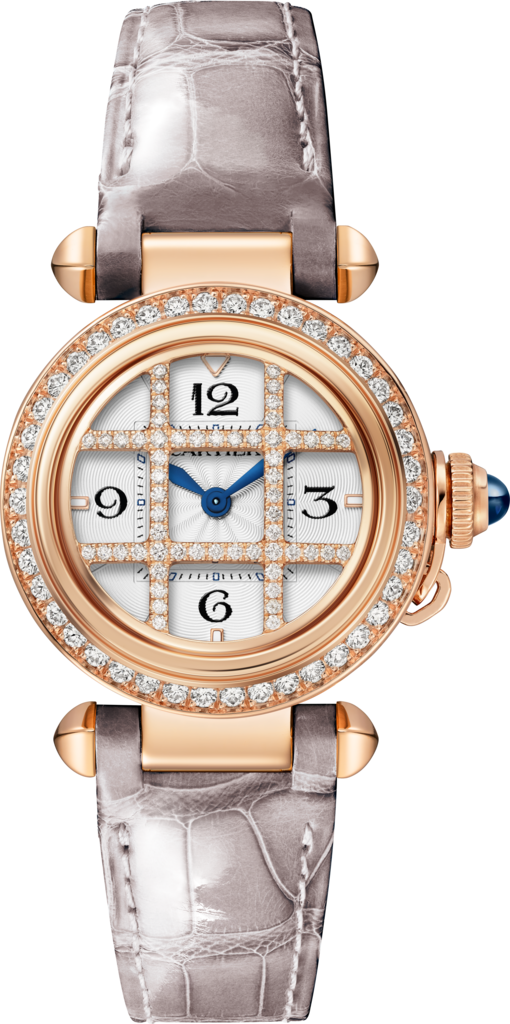 Reloj Pasha de Cartier30 mm, movimiento de cuarzo, oro rosa , diamantes, correas de piel intercambiables
