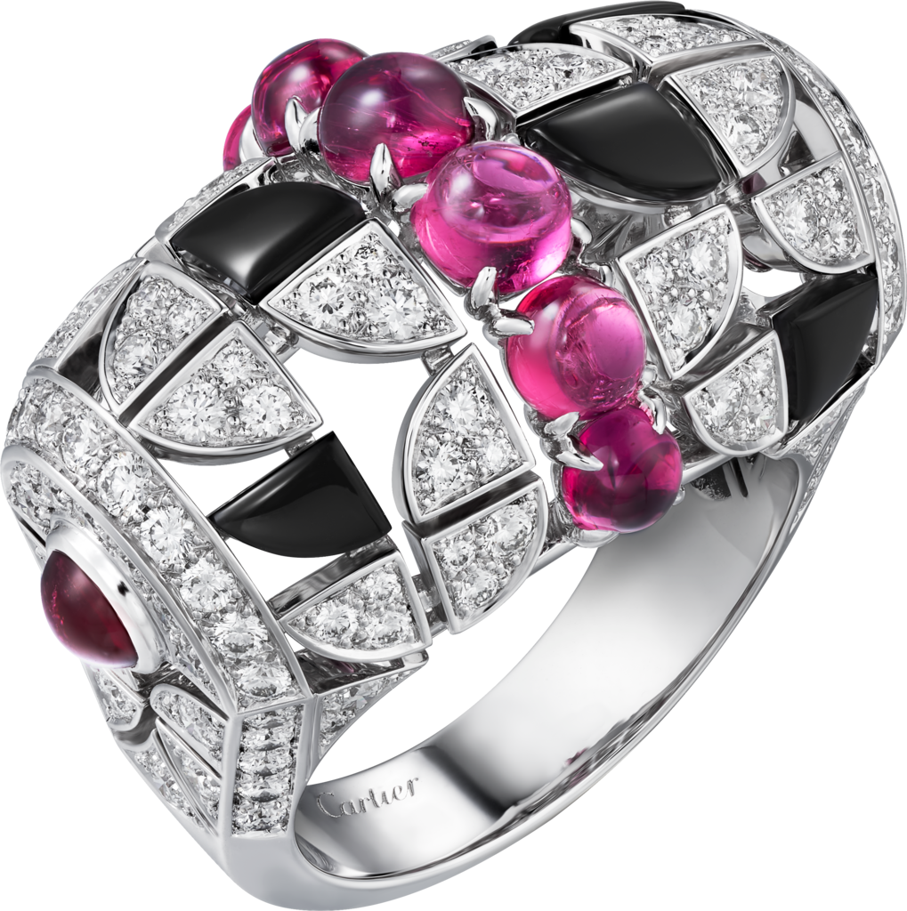 Beautés du Monde ringWhite gold, rubellite, onyx, diamonds