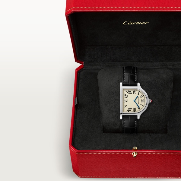 Cloche de Cartier watch Large model, hand-wound movement, platinum (950/1000), leather