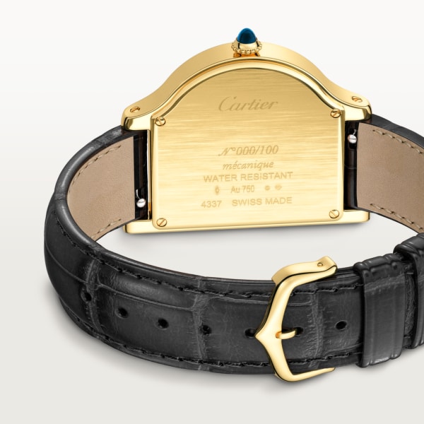 Reloj Cloche de Cartier Tamaño grande, movimiento manual, oro amarillo, piel