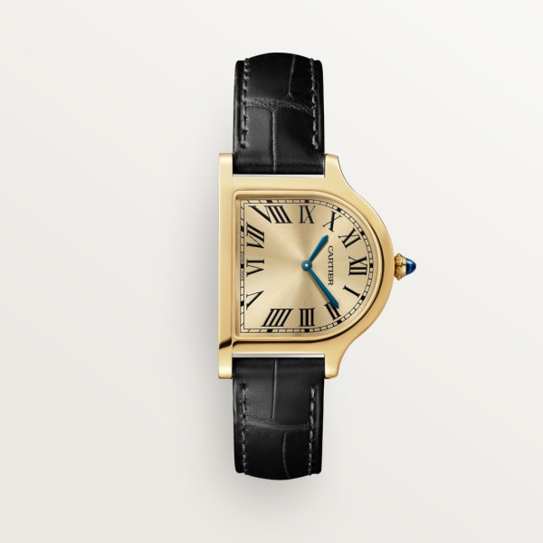 Reloj Cloche de Cartier Tamaño grande, movimiento manual, oro amarillo, piel