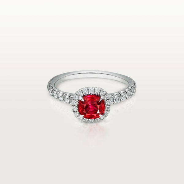 Solitaire Cartier Destinée pierre de couleur Platine, rubis, diamants