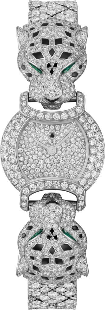 La Panthère de Cartier watch22.2 mm, quartz movement, rhodium-finish white gold, diamonds, metal strap