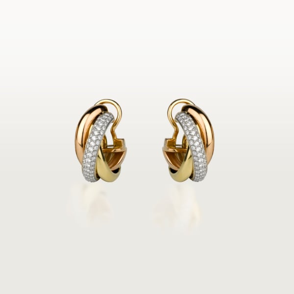 Trinity earrings, classic model, semi-paved White gold, yellow gold, rose gold, diamonds