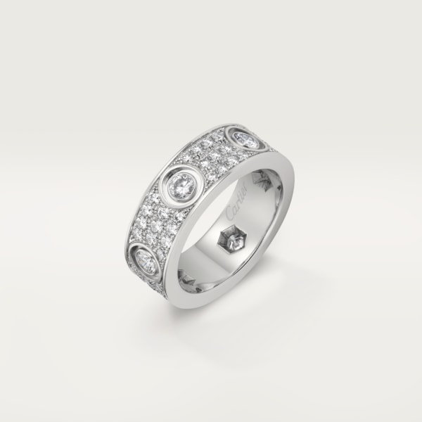 Love ring, classic model, paved, 6 diamonds White gold, diamonds