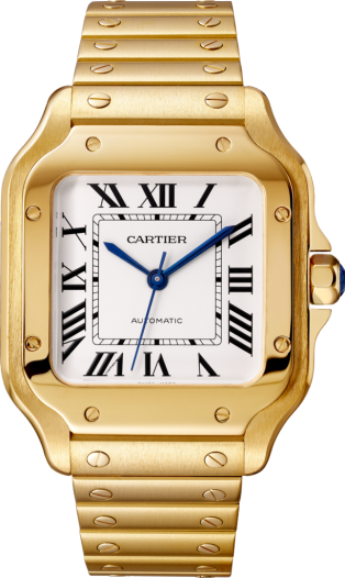 Reloj Santos de Cartier Tamaño mediano, movimiento automático, oro amarillo, brazalete de metal y correa de piel intercambiables